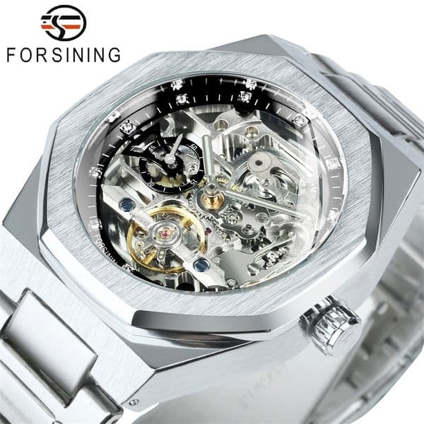 Forsining Skeleton Mechanical Watch for Men Luminous Hands Stainless Steel Strap Fashion Business Automatic Watches y260414