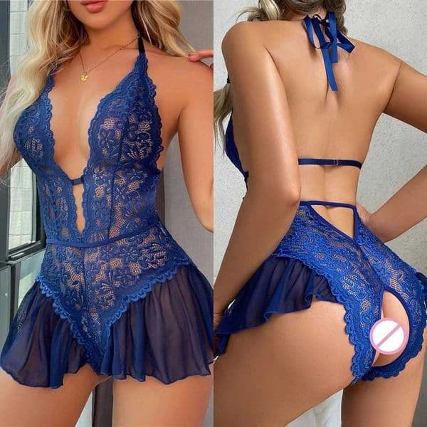 Hot Erotic Sexy Lingerie Sexy Costume Wedding Erotic Underwear Open Crotch Bra Lace Women Babydoll Dress Women Sex ClothesL260422