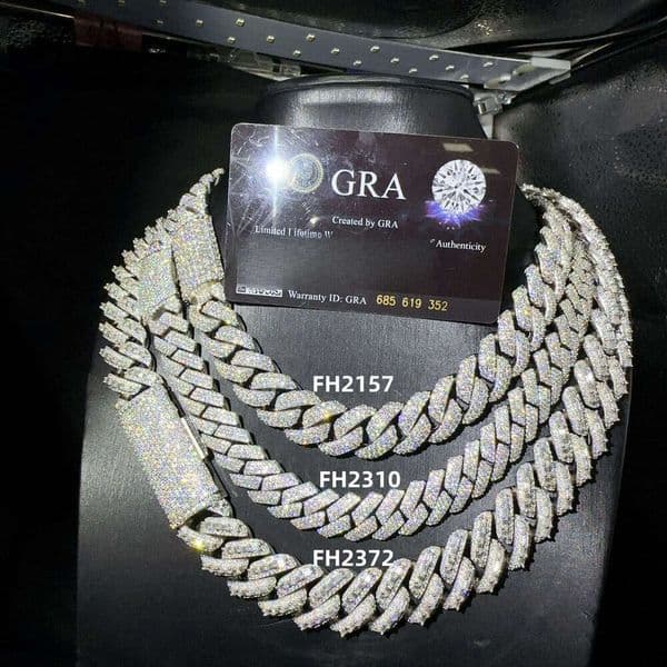 15mm 16mm 20mm 925 Sterling Silver VVS Moissanite Diamond Hip Hop Jewelry Iced Miami Cuban Chain Necklace
