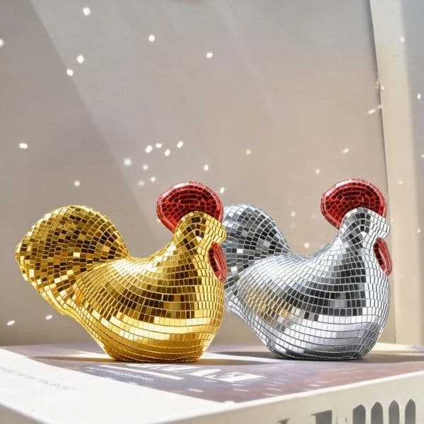 Creative Mirror Chicken Sculptures Statue Disco Ball RoosterShape Home Decor Ornaments Party Supplies Birthday Decorations 260422