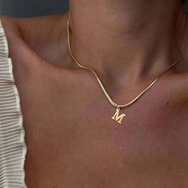 AZ Alphabet Gold Plated Stainless Steel Pendant Necklace for Women Snake Chain Initial Letter Clavicle Necklaces Collar Jewelry 260423