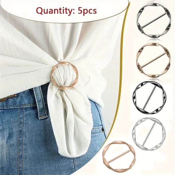 5pcs Fashion Metal Round Circle Clip Buckle Shawl TShirt Tie Brooch Waist Versatile Clothing Ring Wrap Holder 260422
