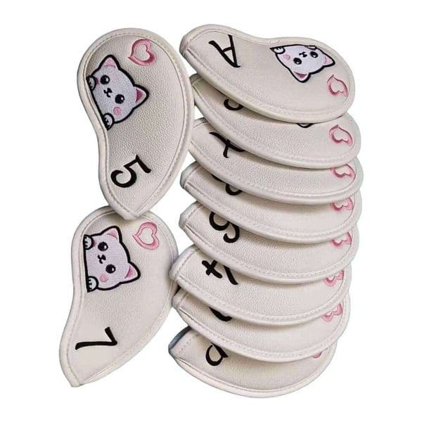 Irons Covers Set PU Leather Protective Sleeve Animal Embroidery Waterproof for Golf Clubs and Outdoor Sports Gift 26Y0423