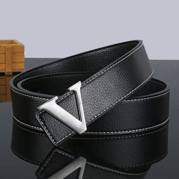 Men Leather belt plain Genuine Cowhide mens designer belt V Metal buckle fashion Classic elegant Business waistbands belts