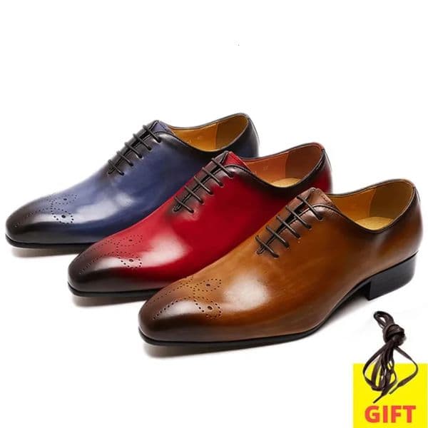 Mens Oxford Genuine Leather Shoes Whole Cut Fashion Pointed Toe Lace-up Formal Business Wedding Dress Shoes for men 260422
