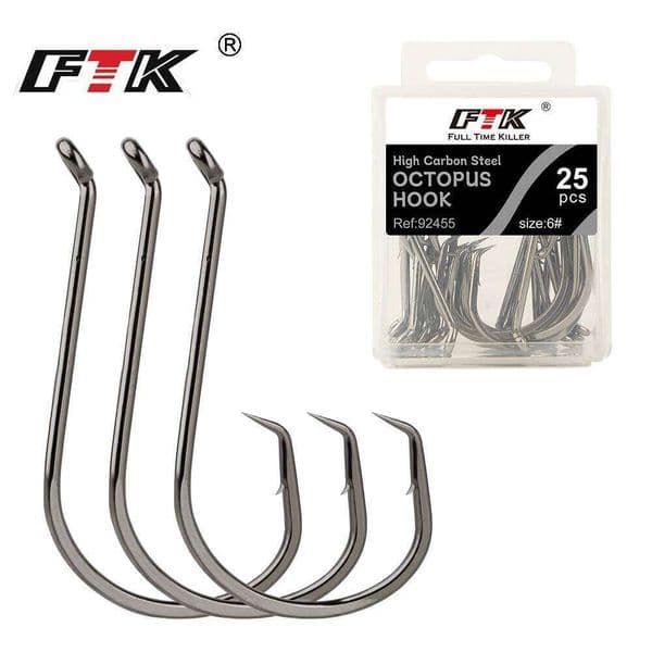 FTK 1/0#-8/0#25PCS 1#-4#50PCS Octopus Circle Hook Carbon Chemically Sharpened Tackle Fishing Hooks S260422