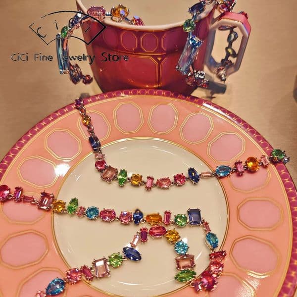 Original Colored Candy Crystal 2025 High Jewelry Set Agate Pearl Necklace Earrings Bracelet Ring for Women Wedding Gifts260421