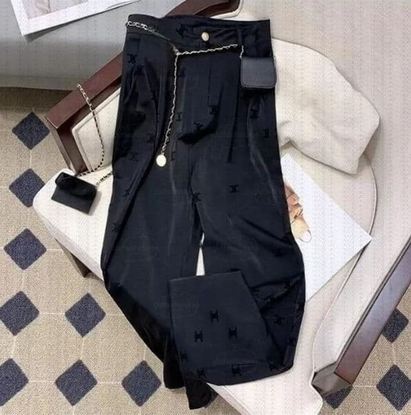 2026 New Women's high waist pants with belt logo print black color long trousers plus size long trousers SMLXLXXL3XL4XL A8