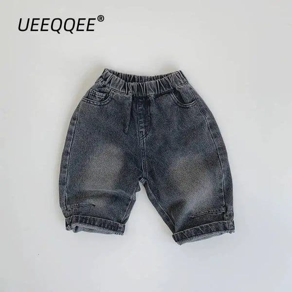 Spring Autumn Children Jeans 1-8Y Boys Cotton Black Spliced Straight Denim Pants Trousers Korean Toddler Bottoms Kids Clothing 260422