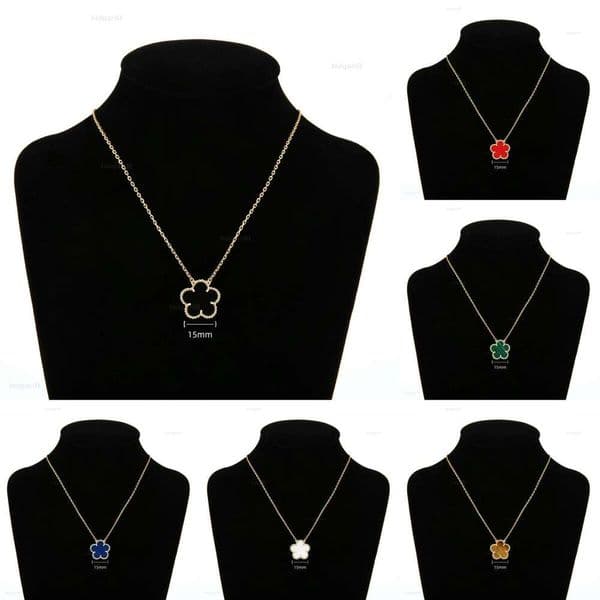 Fashion Clover Flower 15mm 18k Gold Plated Stainless Steel Mother of Pearl Pendant Necklace Designer Jewelry for Women Gift