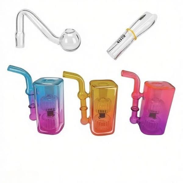 Wholesale Newest colorful Rainbow Glass Oil Burner Bubblers Pipes Straight Hand Pipe Mini Glass Bongs Hookah Smoking Water With 10mm male oil banger bowl