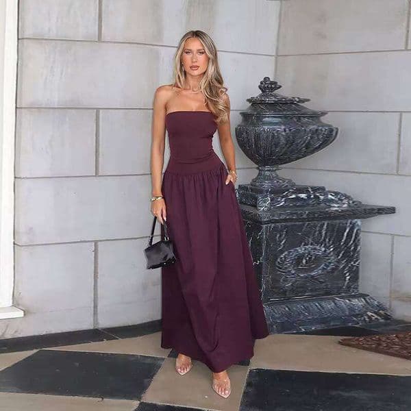 Casual Ladies Strapless Summer Beach Vacation Women's Midi Dress