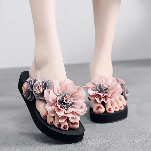 Bohemia Style Flower Platform Flip Flops for Women Summer Shoes Thick Sole Light Weight Girls Home Beach Sandals 260423