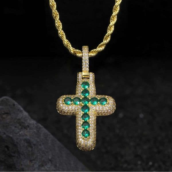 Cross-border fashion jewelry hip-hop real plated full diamond zircon cross pendant necklace gold Made in Panyu