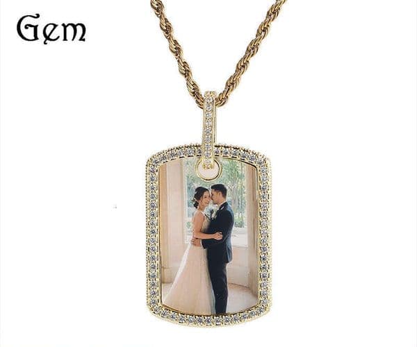 Hip-hop retro cute cross-border new square dog tag photo pendant personalized trendy hip-hop street style necklace wholesale