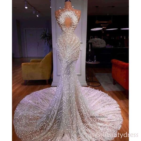 Wedding Dresses Mermaid Sleeveless Bateau D Lace Appliques Sequins Beaded Sexy Pearls Hollow Or Length Plus Size Bridal Gowns Abiti Da Sposa 0121 ZD10