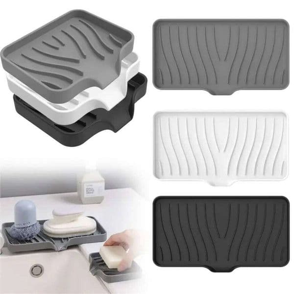 1 Pcs Silicone Tray/Stand, Self-Draining Soap Pad,Multifunctional No-Punch Sink Tray Storage Rack for Bathroom Kitchen