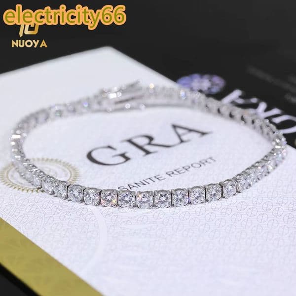 NUOYA Custom 2/3/4/5MM VVS Moissanite Diamond Tennis Bracelet 925 Sterling Silver Tennis Chain Jewelry for Men Women