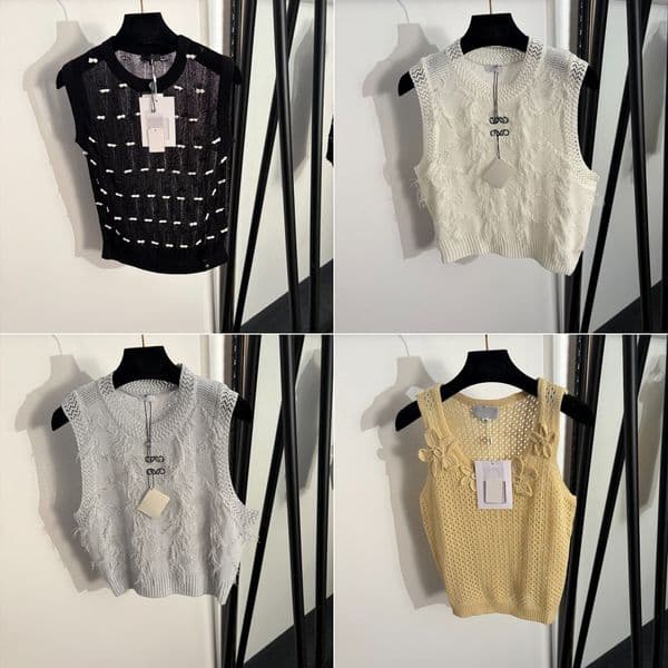 Cubic Letters Embroidery Vests Brand Cropped Tank Tops Hollow Out Tassel Designer Girls T Shirt Party Banquet Luxury Sleeveless Shirts Tops Clothing