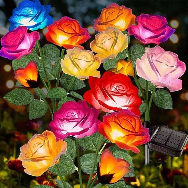 5 Heads Outdoor Decorative Solar Lights Rose Flower Lawn Lamp for Yard Patio Garden Decor 26W0423