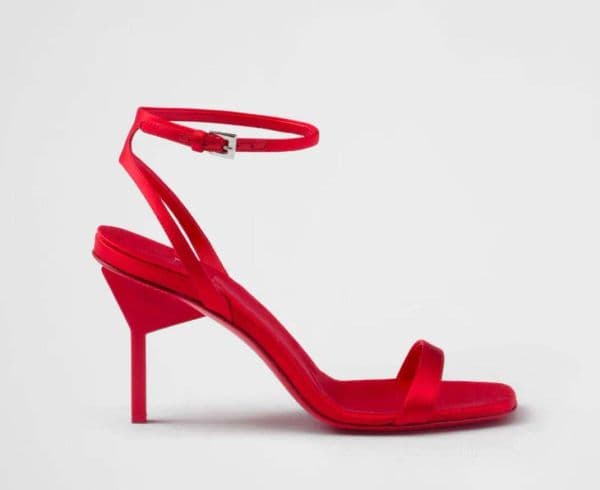 2026 SS Woman sandal Black leather Geometric-heel 85 mm satin heeled sandal high-heeled Sandali Ankle Strap pumps wedding party dress shoes 35-42Box luxury designer