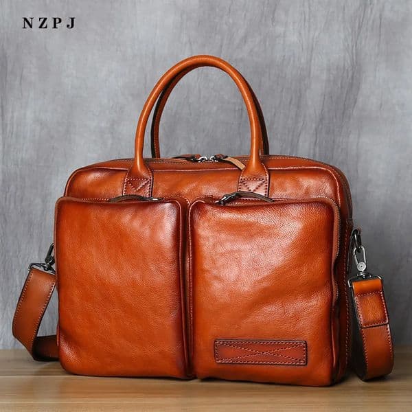 Retro Leather Mens Briefcase Top Layer Handbag Casual Shoulder Messenger Bag Business Laptop Trendy NZPJ 260423