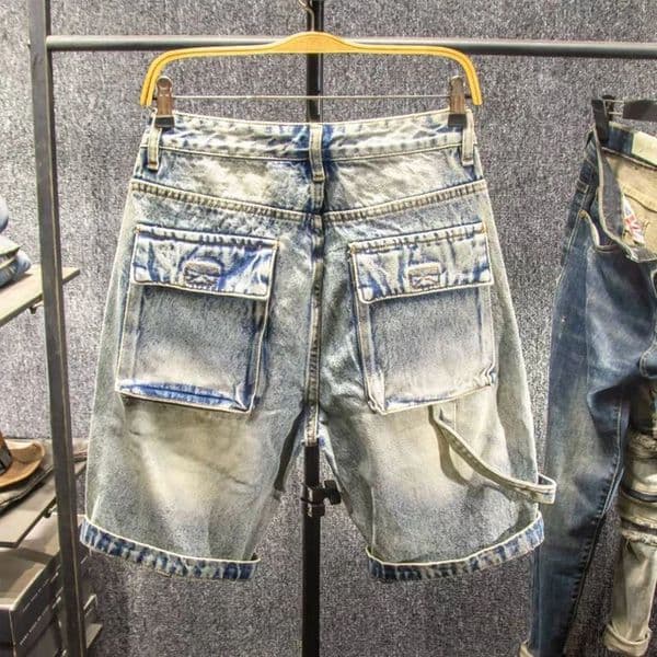 Vintage Hole Denim Shorts Men Multi Pocket Patchwork Cargo Short Pants Streetwear Fashion Gradient Jeans Summer Casual Shorts 260420