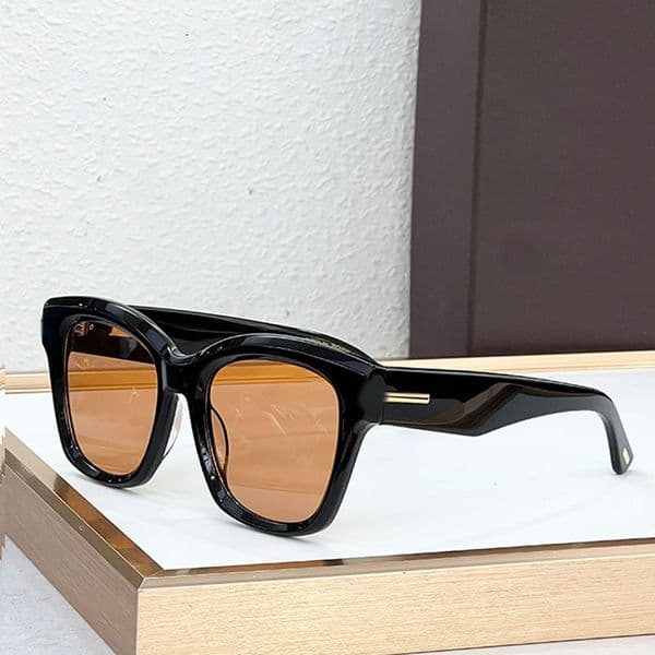 Female Designer square Sunglasses Summer New Vacation Beach Wear Glasses UV 100% Protection Orange Lens Black Acetate Thick Frame Fashionable Luxury Style FT1329