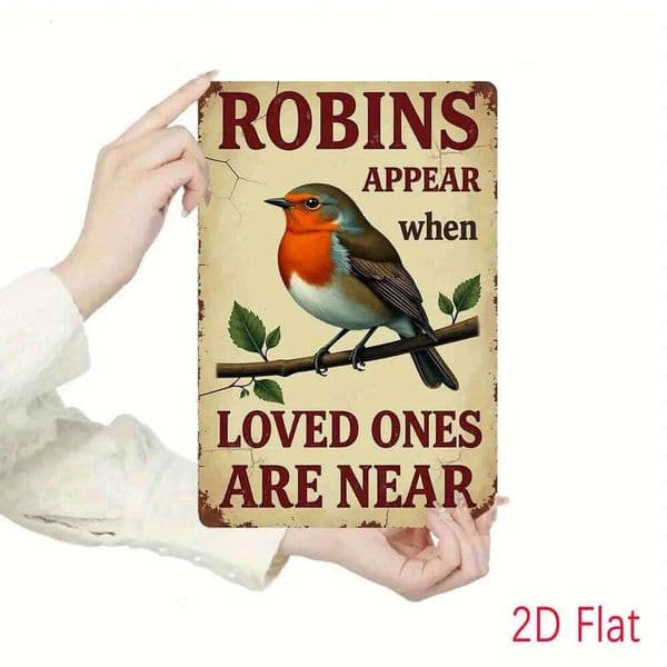 1pc Vintage Sign Wall Art "Robbins Appear When Loved Ones Are Near" with Robin Bird Design-Rustic Waterproof 20x30cm Metal Decor 26Y0423