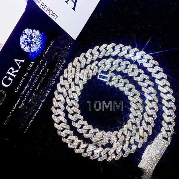 PROMOTION Fine 10mm Chain Bust Down Cuban Link VVS Moissanite Hip Hop Iced Out Gold Plated Necklace 7c