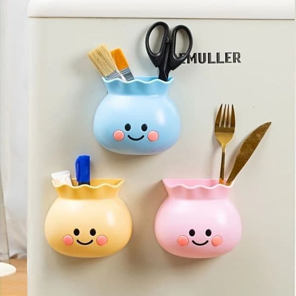 Cute Smile Face Magnetic Storage Baskets Wall Mounted Organizer for Refrigerator Bathroom Kitchen Small Refrigerator Magnet 1pcs 260423