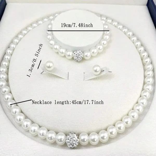 3 PCS set Pearl Fireball Necklace Bracelet Earring Stud Jewelry Set Silver Color Crystal Stone Elegant Bridal Jewelry260421