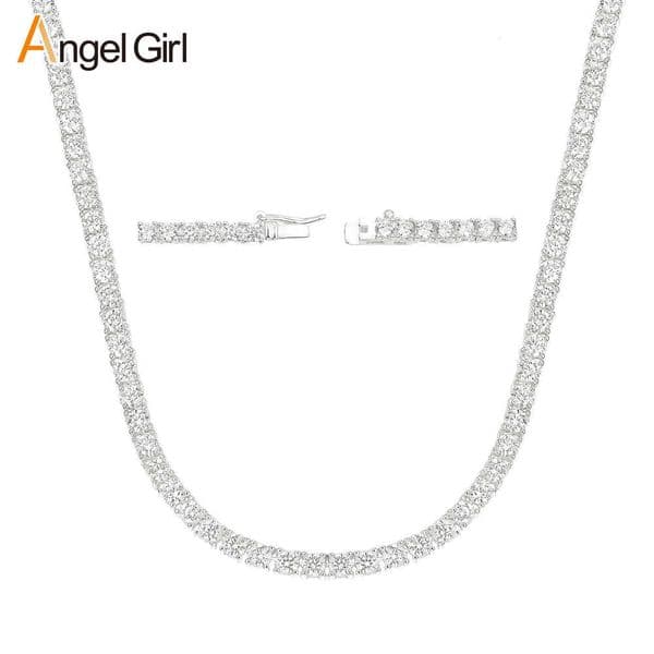 New 18k gold-plated copper necklace with 3mm zircon inlay silver Full diamond hip-hop tennis necklace, popular on Amazon