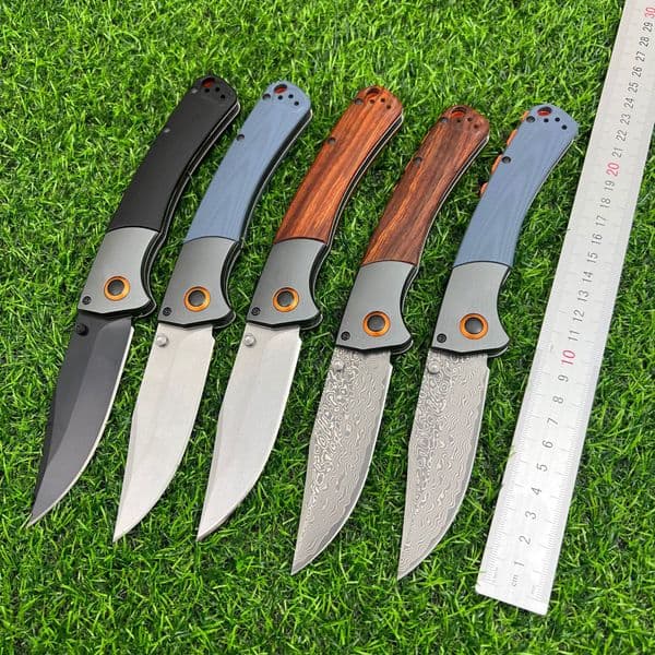 New Damascus Steel Blade BM 15080 Crooked River Folding Knife Wooden / G10 Handles Outdoor Camping Pocket Knives EDC Tactical Tool