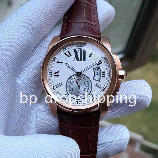 42 Mens Watches Automatic Mechanical Movement Watch White Dial W710000918k Rose Gold Black Brown Leather Strap Date Men's Watch High-Quality Wristwatches