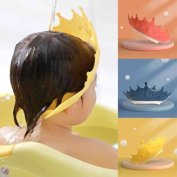 Baby Shampoo Cap Adjustable Eye Ear Protection Silicone Cartoon Crown Shower Cap Baby Care Wash Hair Shampoo Hat 260422