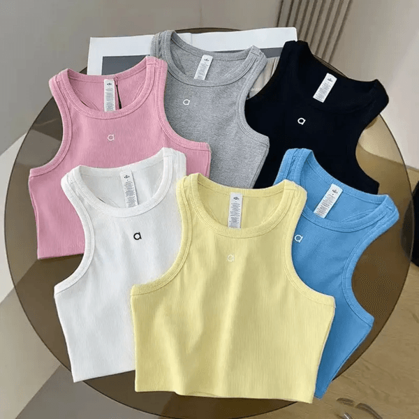 Women Tank tops designer tees crops Jogger Fitness Fitted Top Pilates Thread Hollow Beauty Printed Vest Sports Bra Yoga