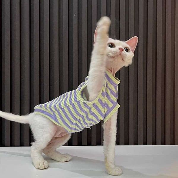 Pet Dog And Cat Cooling Vest Sunscreen Vest Pure Cotton Striped Air Conditioning Vest High Elasticity Comfortable Summer Thin Sphynx Devon Rex Hairless Cat Clothing
