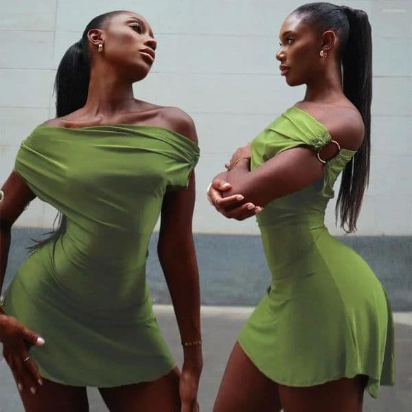 Casual Dresses 2026 Summer Product Slim Personality Spice Girl One-word Shoulder European And American Dress Women