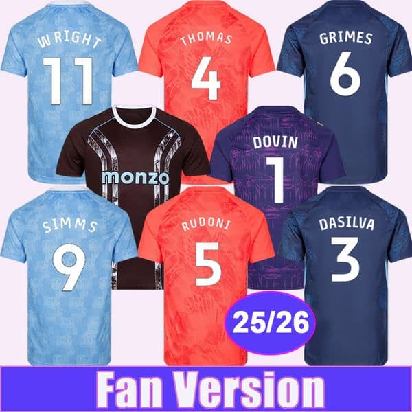 25 26 SHEAF Mens Soccer Jerseys SAKAMOTO SIMMS DASILVA THOMAS RUDONI GRIMES ALLEN MASON CLARK Home away 3rd GK Football Shirts