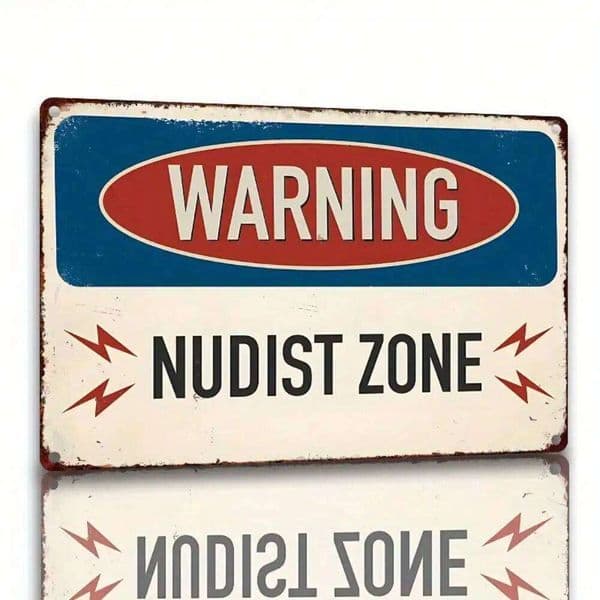 Nudist Zone Vintage Metal Plaque 8x12 Inch, Heavy Duty Iron Wall Decor Sign for Private Beach 26Y0423