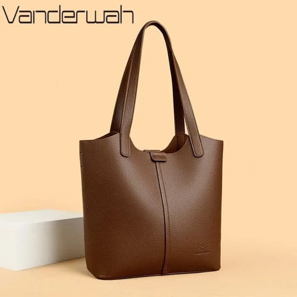 Genuine Soft Pu Leather Shoulder Carrying Hobo Bag for Women Female Purse Simple Tophandle Handbag Commuting Tote Sac 260422