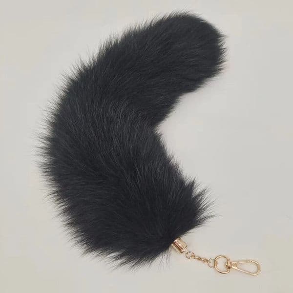 Black-Real Genuine Red Fox Fur Tail Keychians Bag Charm Bag Purse Car Phone Pendant Tassels