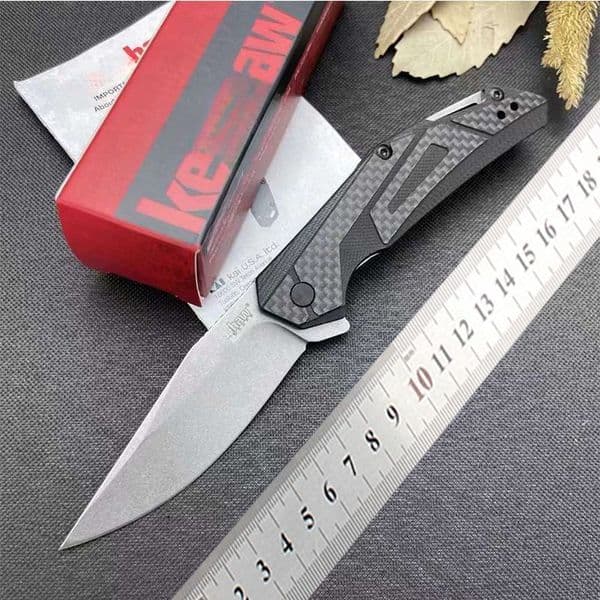 KS 1370 Grey Folding Knife folding knife D2 Steel Blade G10 Composite Carbon Fiber Handle Portable Household Fruit EDC Carry-Along Tool Knife