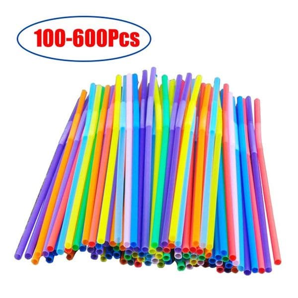TAX DUTY FREE Disposable Cups Straws 26cm 100pcs Multicolor Plastic Beverage Drinking Kitchen For Green Straw Tubes