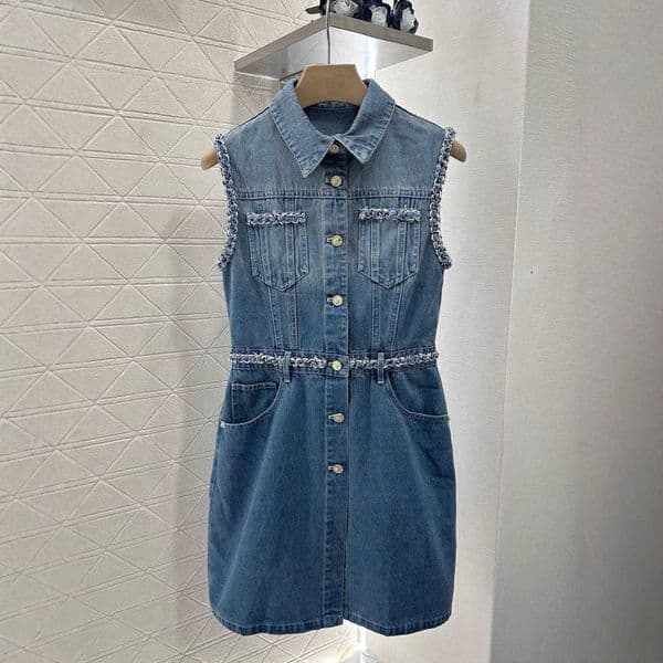 women Designer Dress CH Style Denim Age-reducing Versatile Sleeveless Design Spring/summer