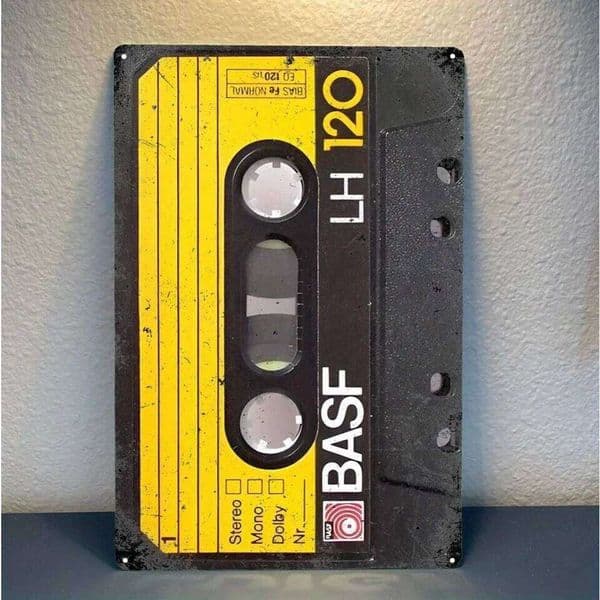 2D Basf Vintage Cassette Tape Metal Poster - 7.87x11.81" Stereo Hi-Fi Sign, Retro Wall Decor for Music Room, Record Store Gift 26Y0423