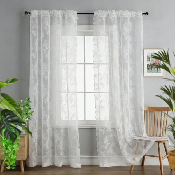 Sheer Curtains 2 Panels Vintage Lace Curtains Rod Pocket Sheer Curtain LongRomantic Flowers Branch Window for Living Room French Decor 260420