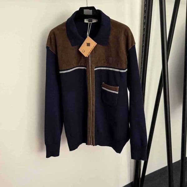 Designer Women's Jackets New Model Embroidered Patchwork Suede Patchwork Color Block Turn-down Collar Long Sleeve Knit Cardigan Zipper Jacket