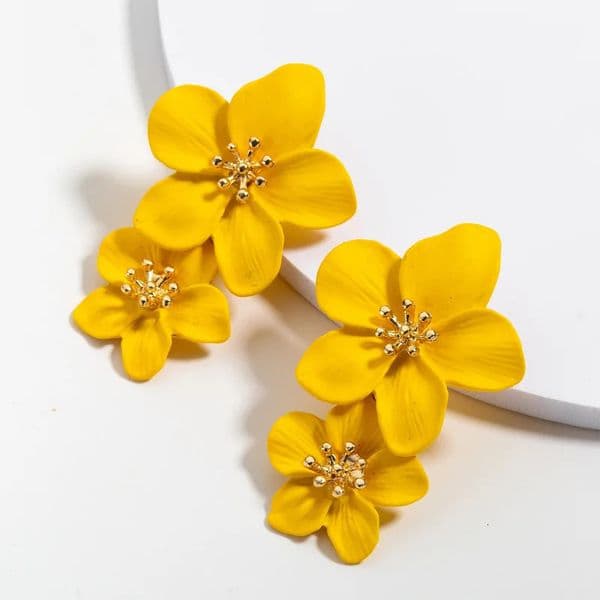 Korean Big Double Flower Drop Earrings for Woman Summer Beach Party Metal Statement Ear Boho Fashion Jewelry Girl Gift 260423
